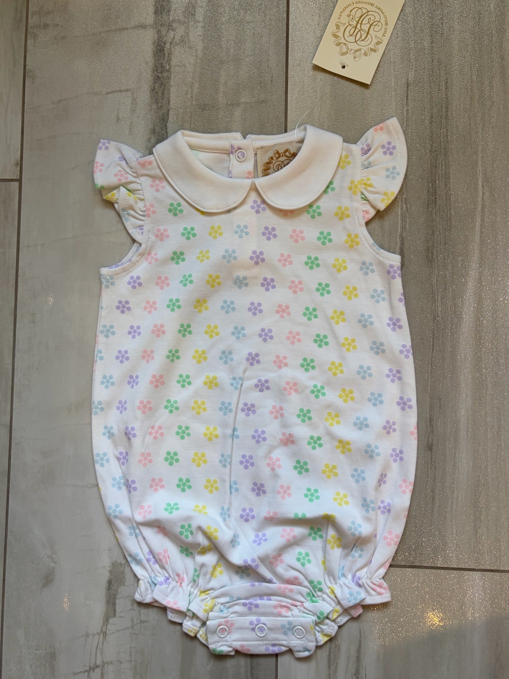 NWT TBBC Colorful Pastel Angel Collared Biltmore Bubble Romper Girls 6-12M